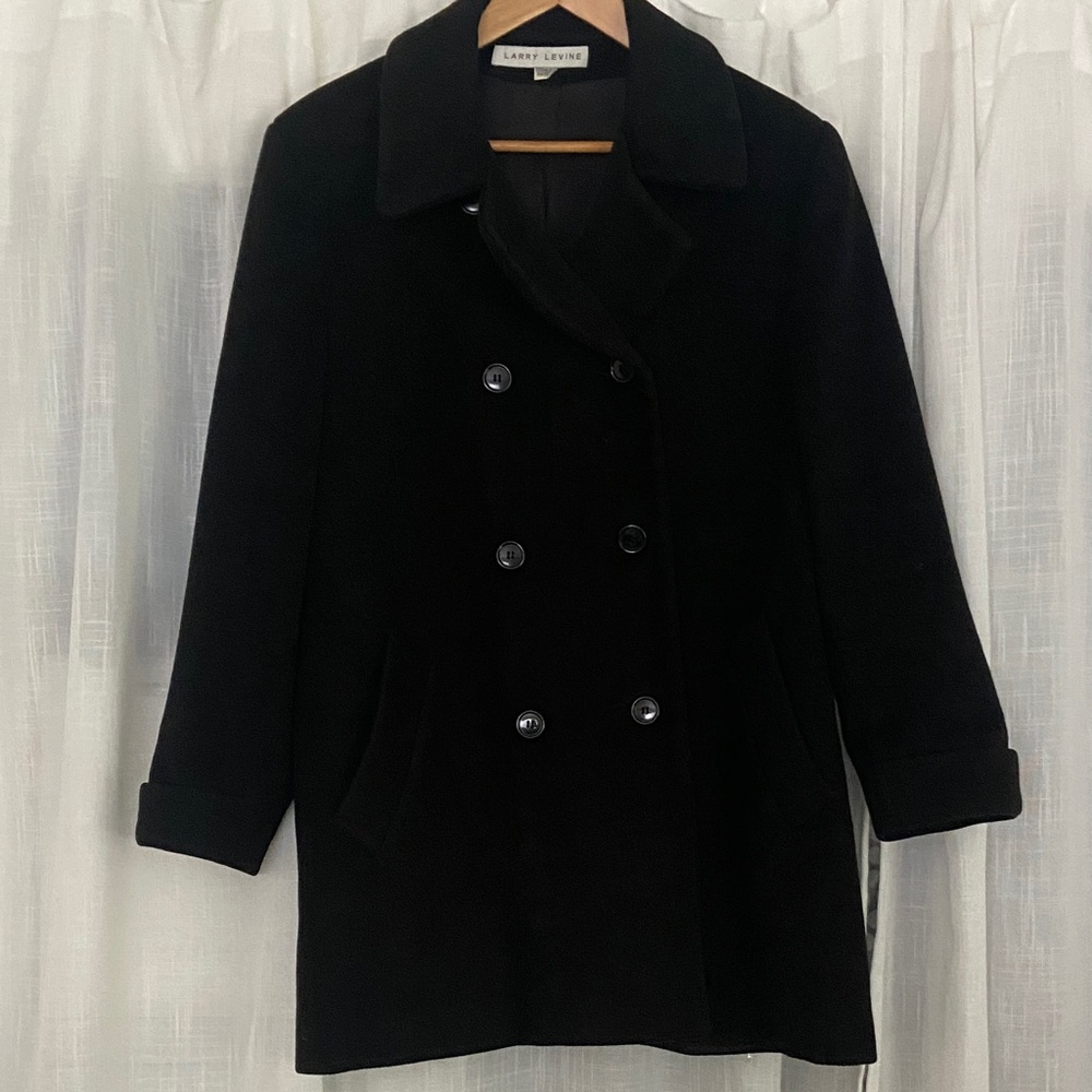 Larry Levine Classic Black Wool Double-Breasted Peacoat